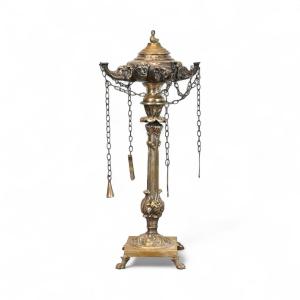 Lampada ad Olio in Metallo Argentato - Italia Inizio XIX Secolo